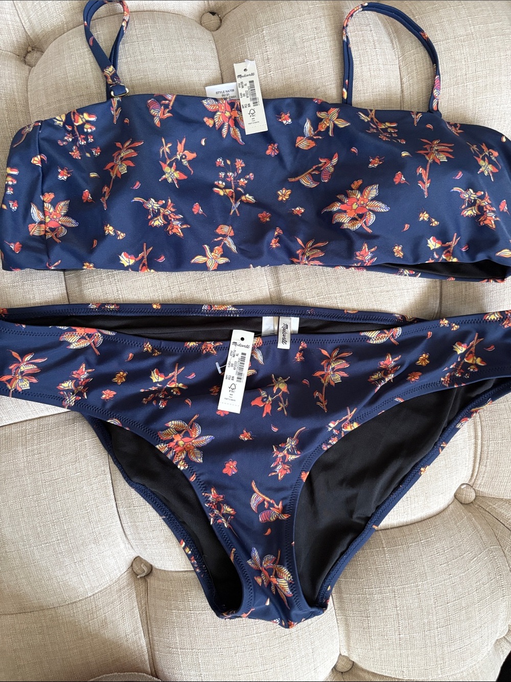 Madewell Navy Floral Bikini Bottoms with Bright Floral Print